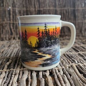 Vintage Japan Sunset Forest Ceramic Mug